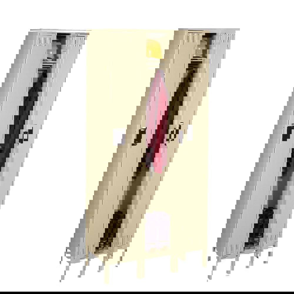 Single-Tier Locker with Legs, Three Lockers with Hat Shelves and Coat Rods, 36w x 18d x 78h, Medium Gray